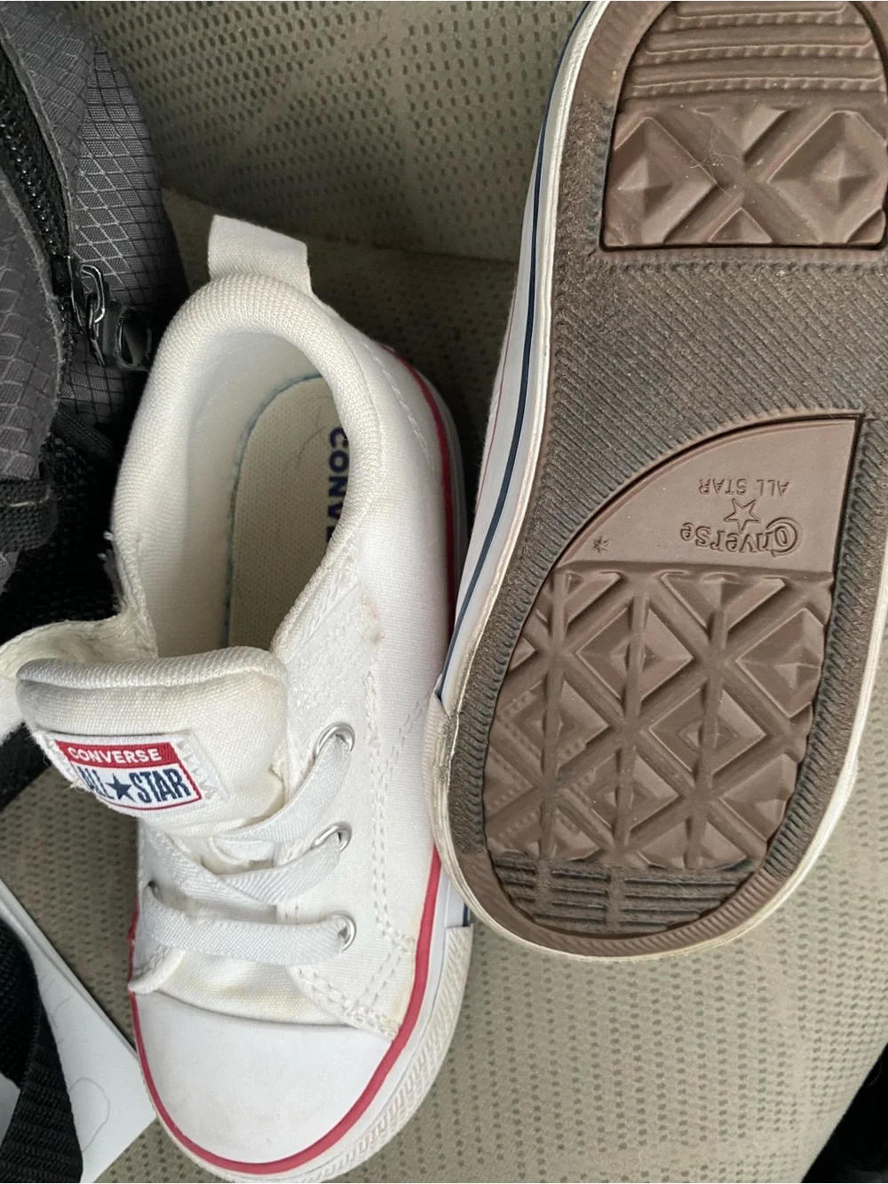 Converse Kids White Canvas Low-Top Sneakers with Red & Blue Stripes